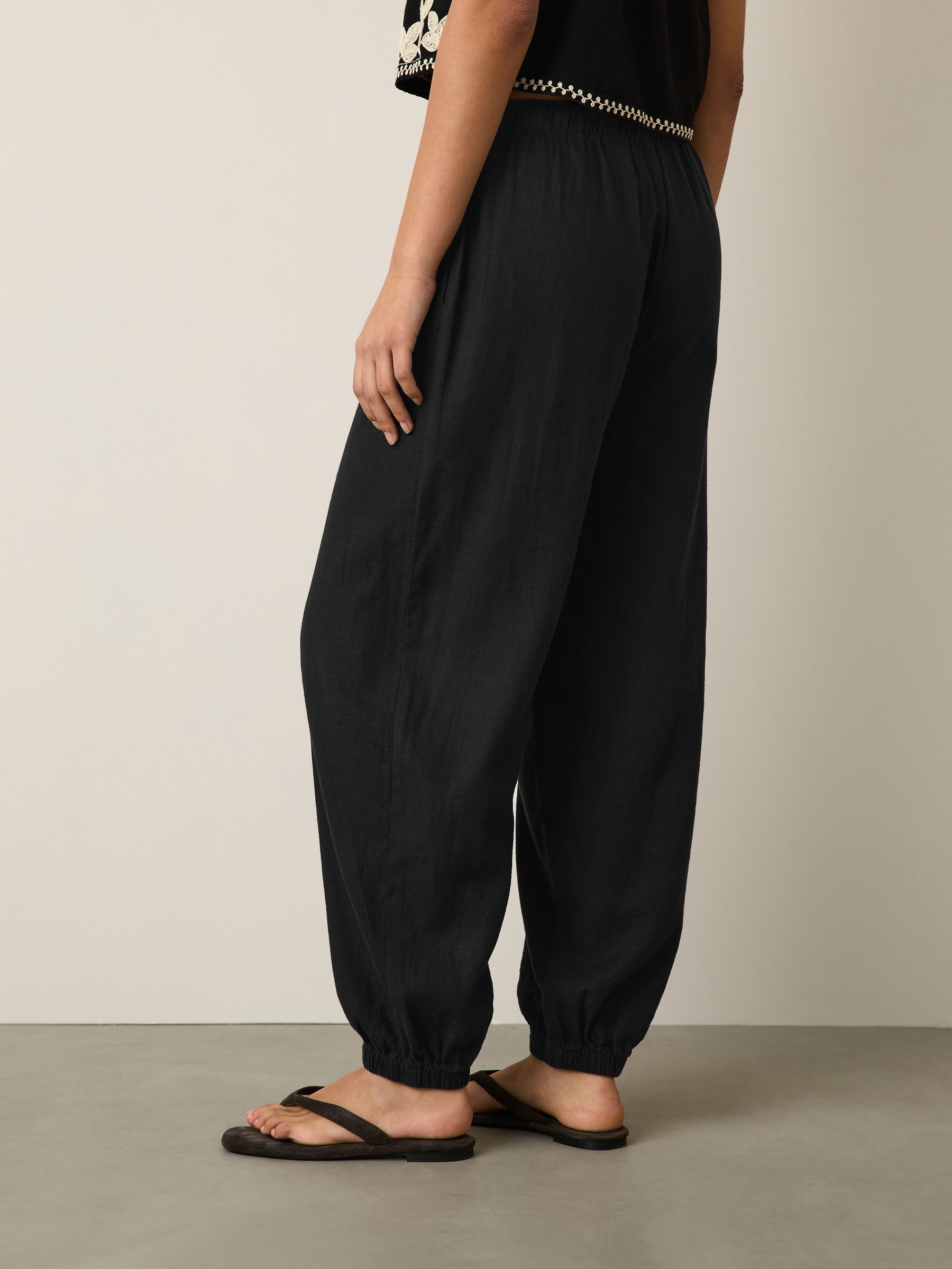 Buy Black Linen Blend Balloon Leg Trousers from Next Germany