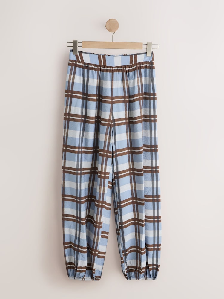 Blue/Chocolate Check Sheer Balloon Leg Trousers - Image 1 of 6