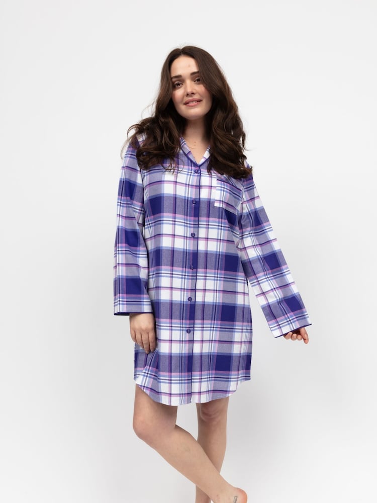 Cyberjammies Purple Long Sleeve Check Nightshirt - Image 1 of 3 Cyberjammies Purple Long Sleeve Check Nightshirt - Image 1 of 3