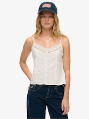Superdry White Lace Button Through Cami Top - Image 1 of 5