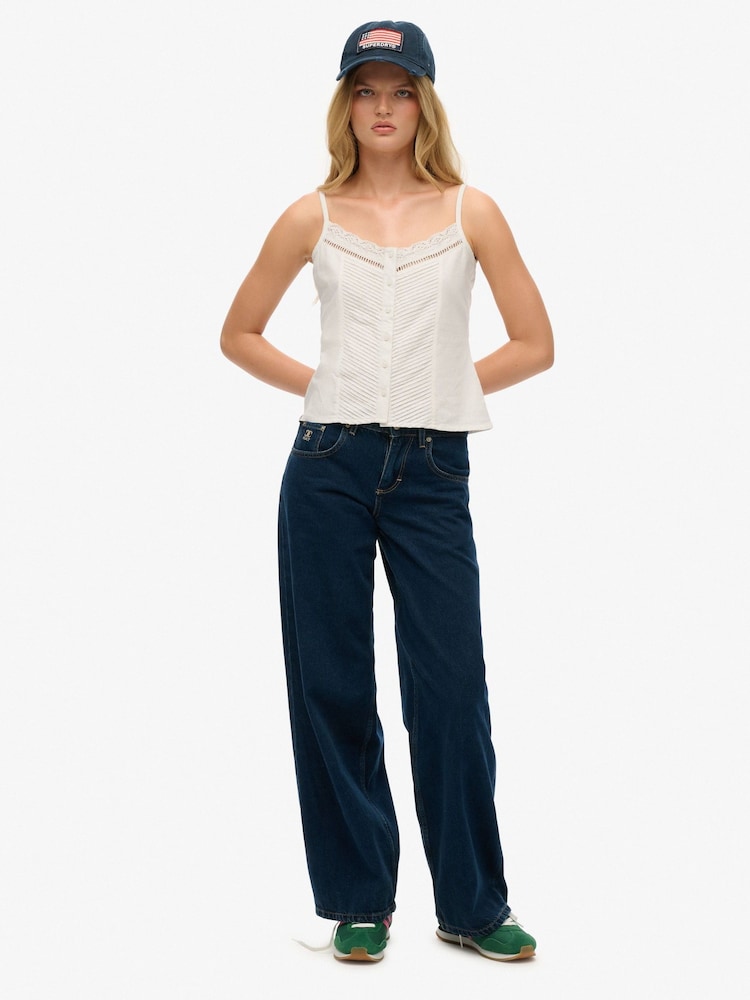 Superdry White Lace Button Through Cami Top - Image 2 of 5