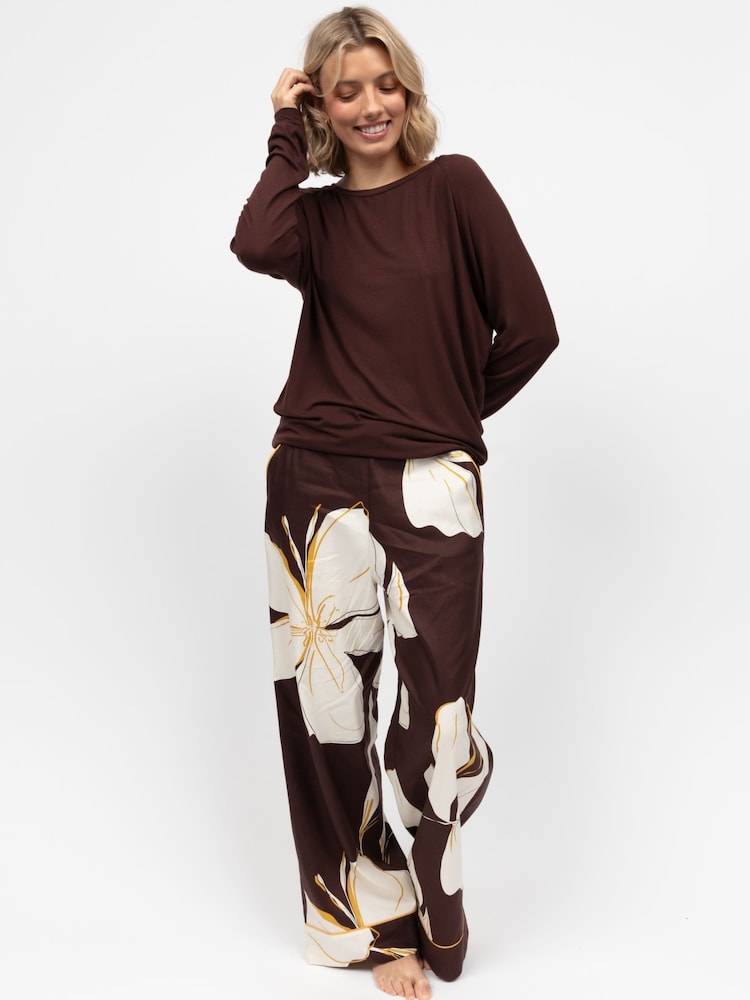 Cyberjammies Brown Slouch Jersey Top and Printed Bottoms Pyjamas Set - Image 1 of 4