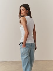 Black/White Ribbed Racer Tank Vest Sleeveless Top - Image 10 of 11