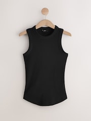 Black/White Ribbed Racer Tank Vest Sleeveless Top - Image 2 of 11