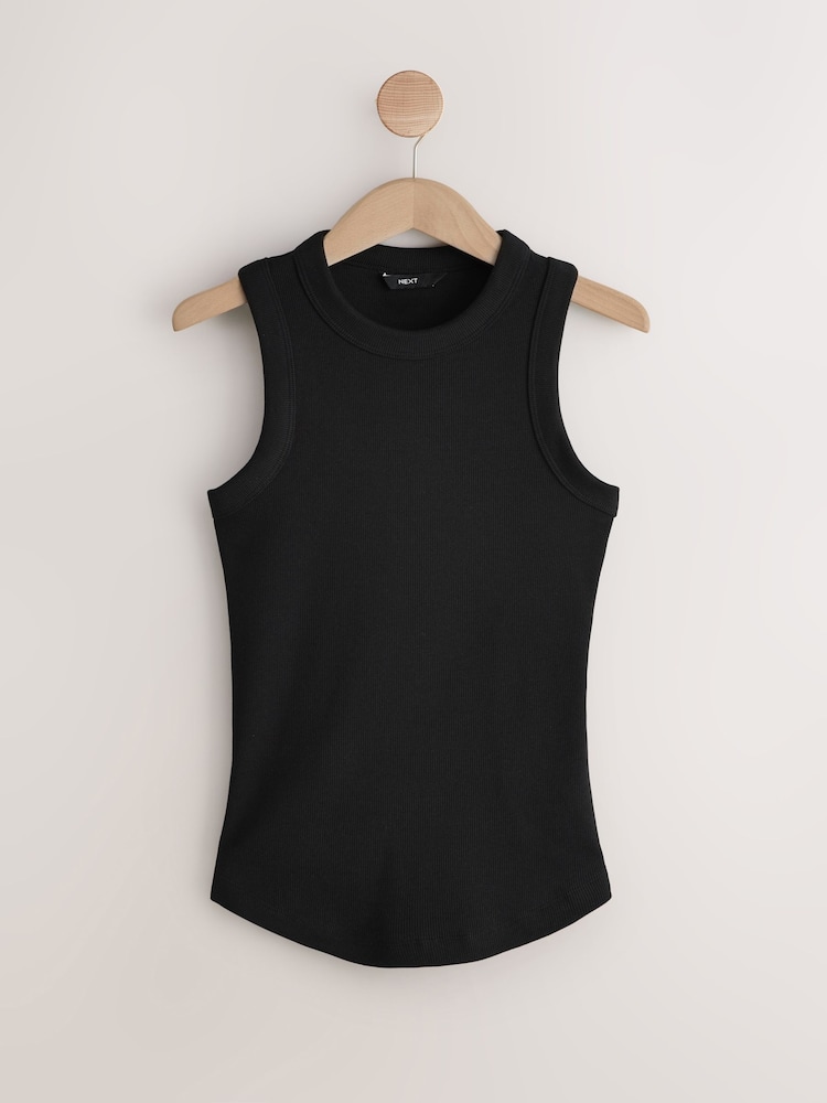 Black/White Ribbed Racer Tank Vest Sleeveless Top - Image 2 of 11