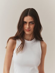 Black/White Ribbed Racer Tank Vest Sleeveless Top - Image 6 of 11