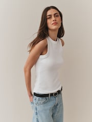 Black/White Ribbed Racer Tank Vest Sleeveless Top - Image 7 of 11