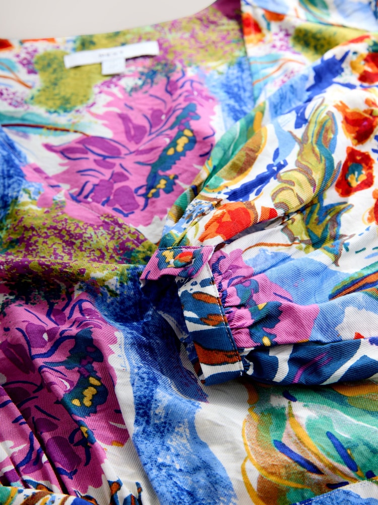 Blue/Green Floral Print - V-Neck Tie Waist Long Sleeve Midi Dress - صورة 9 من 9 Blue/Green Floral Print - V-Neck Tie Waist Long Sleeve Midi Dress - صورة 9 من 9