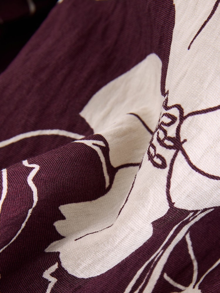 Burgundy/Cream Floral Wide Leg Trousers With Linen - Image 3 of 3 Burgundy/Cream Floral Wide Leg Trousers With Linen - Image 3 of 3