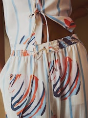 Blue/Ecru Pull On Wide Leg Trousers With Linen - Image 5 of 8