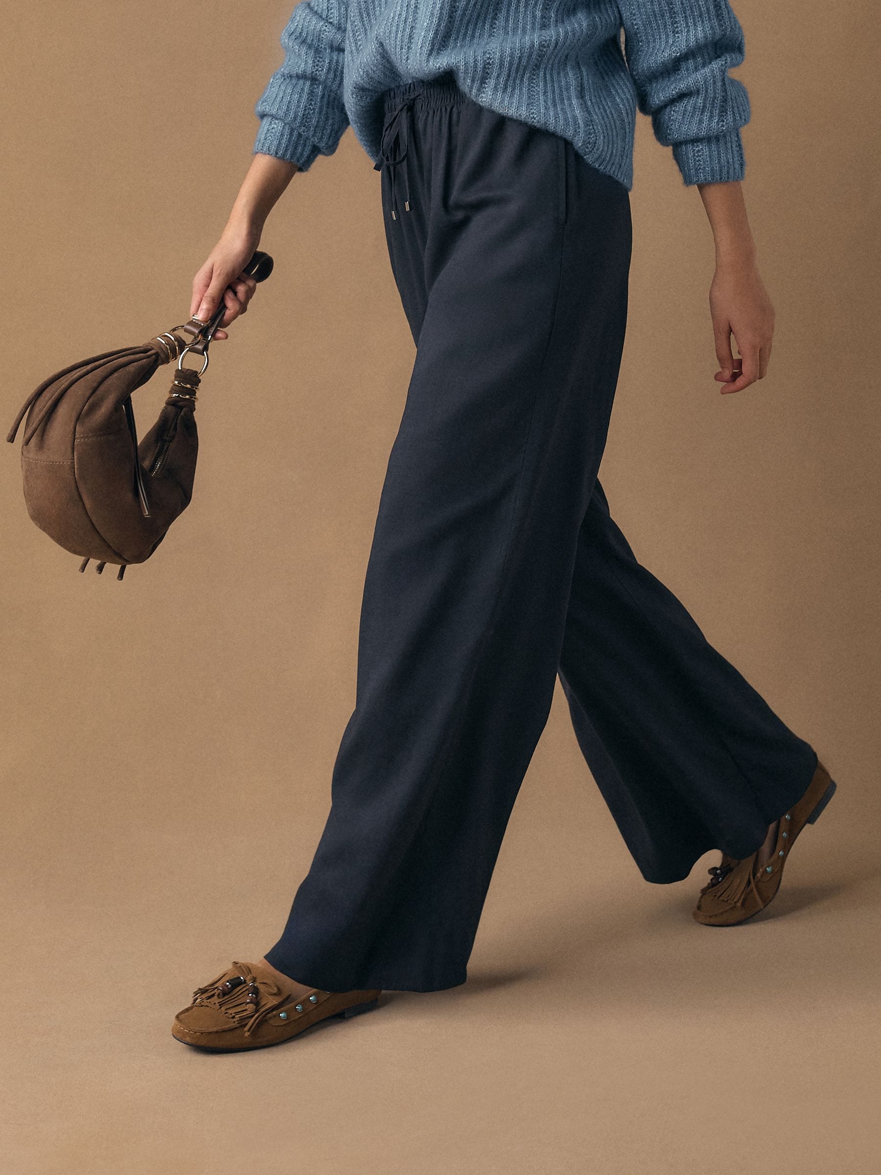 Buy Navy Blue Pull On Wide Leg Trousers With Linen from Next USA