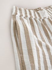 بيج فاتح/بني - بتصميم مخطط - بنطلون من الكتان برِجل واسعة وبتصميم سهل اللبس - صورة 6 من 7