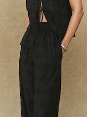 Black Palm Tree Embroidered Wide Leg Trousers - Image 4 of 8