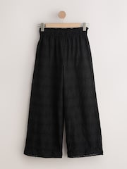 Black Palm Tree Embroidered Wide Leg Trousers - Image 6 of 8