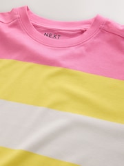 Yellow/Pink Stripe Relaxed Boxy Elbow Length Crew Neck T-Shirt - Image 6 of 7