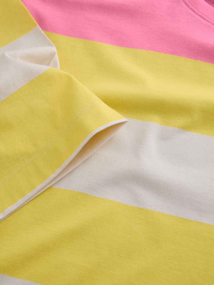 Yellow/Pink Stripe Relaxed Boxy Elbow Length Crew Neck T-Shirt - Image 7 of 7