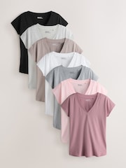 Black/Grey/Pink Cap Sleeve T-Shirts 7 Pack - Image 1 of 13