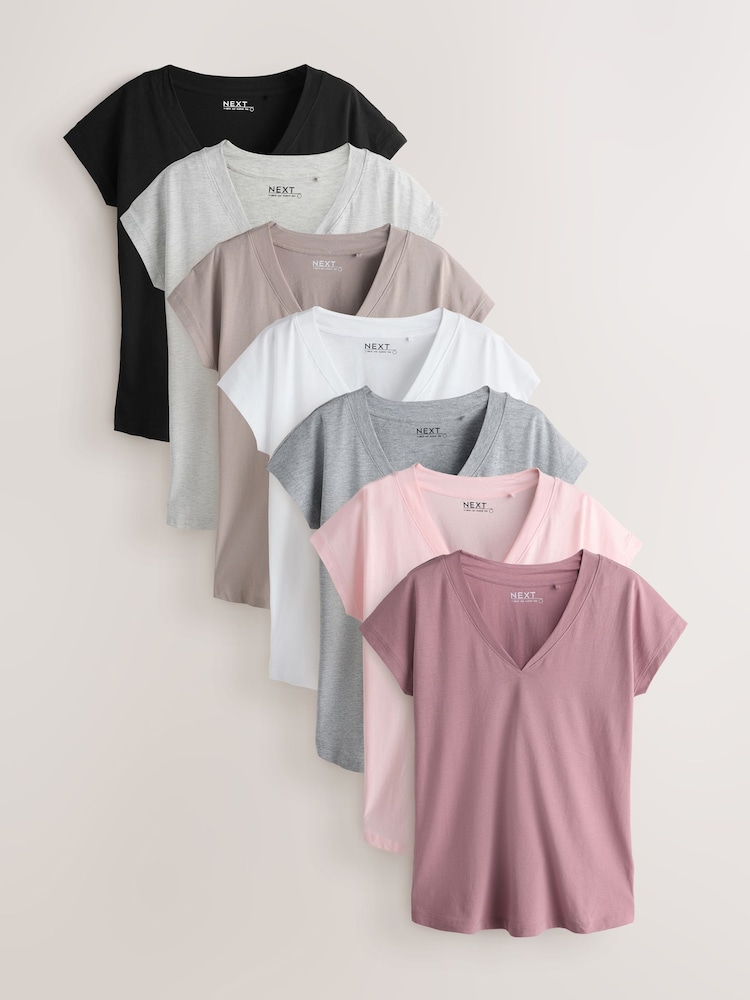 Black/Grey/Pink Cap Sleeve T-Shirts 7 Pack - Image 1 of 13