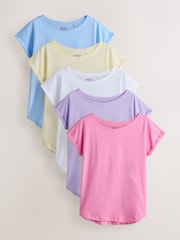 Purple/Blue/Butter Yellow/Pink/White Cap Sleeve T-Shirts 5 Pack - Image 1 of 8