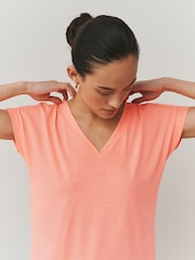 Bright Green/Coral/Green - V-Neck Cap Sleeve T-Shirt - Imaginea 4 din 9