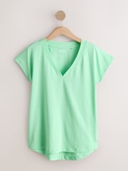 Bright Green/Coral/Green - V-Neck Cap Sleeve T-Shirt - Imaginea 5 din 9