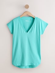 Bright Green/Coral/Green - V-Neck Cap Sleeve T-Shirt - Imaginea 6 din 9