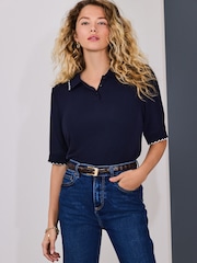 כחול כהה - חולצה צמודה עם צווארון ומרקם ריב - תמונה 1 מתוך 8