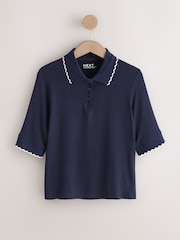 כחול כהה - חולצה צמודה עם צווארון ומרקם ריב - תמונה 6 מתוך 8