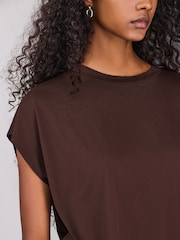 Chocolate Brown Cotton Modal Cap Sleeve TENCEL™ Modal Blend T-Shirt - Image 4 of 7