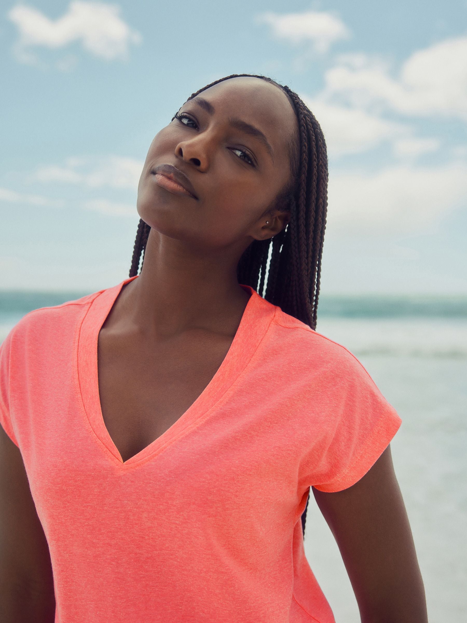 Buy Coral Pink V-Neck Cap Sleeve T-Shirt from Next USA