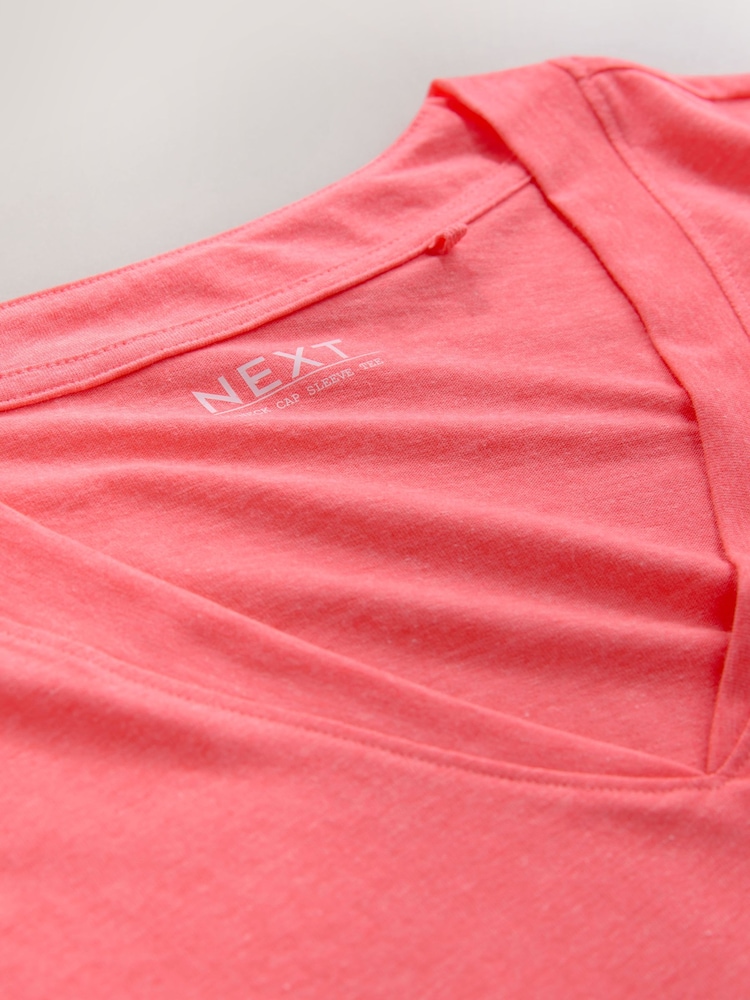 Bright Pink V-Neck Cap Sleeve T-Shirt - Image 3 of 3 Bright Pink V-Neck Cap Sleeve T-Shirt - Image 3 of 3