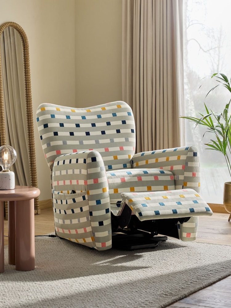 Chunky Stripe Geo Grey Wilson Highback Riser Recliner Armchair - Image 2 of 13