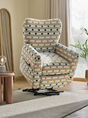 Chunky Stripe Geo Grey Wilson Highback Riser Recliner Armchair - Image 6 of 13