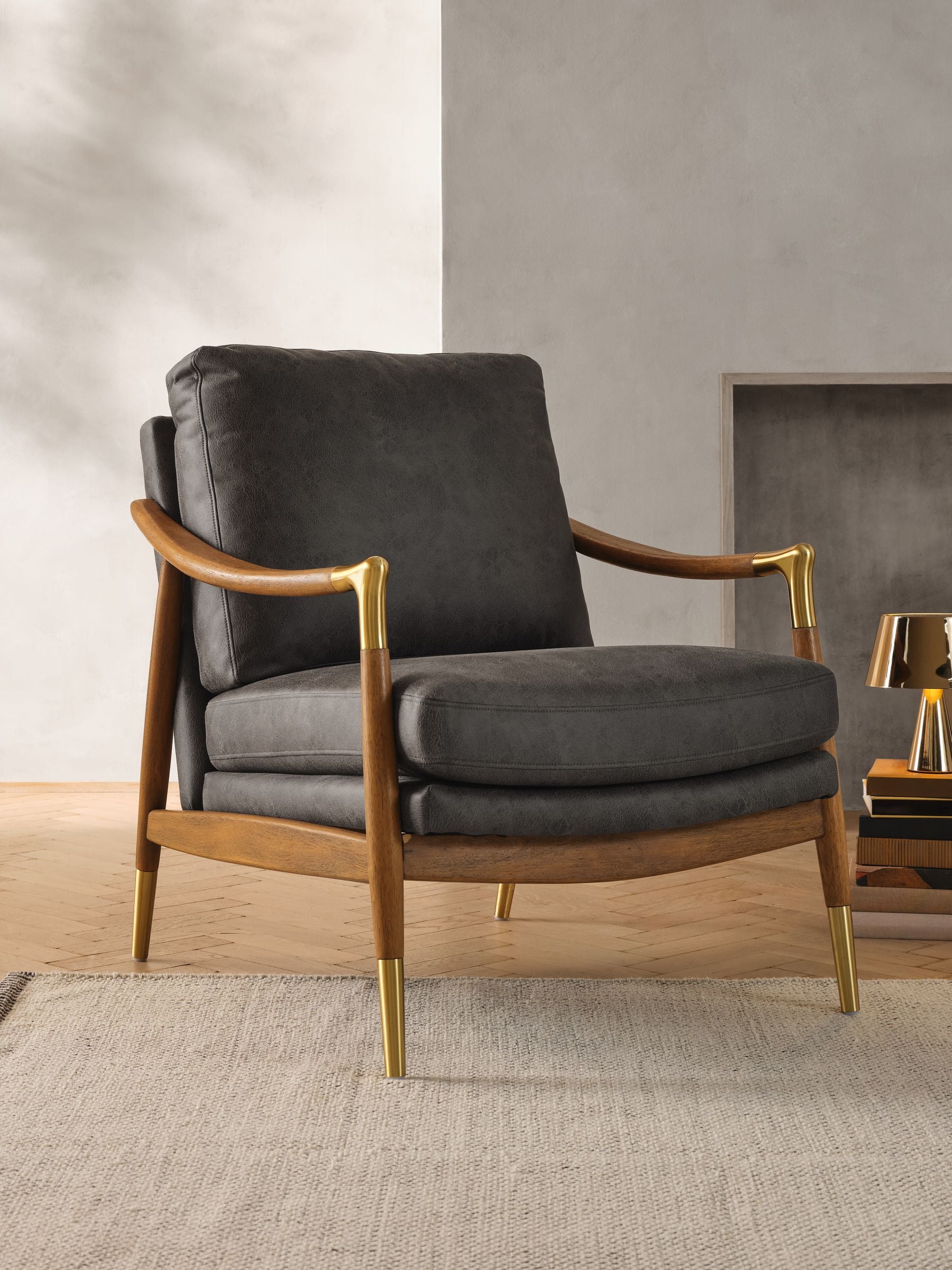 Buy Monza Faux Leather Dark Grey Flinton Wooden Accent Chair from