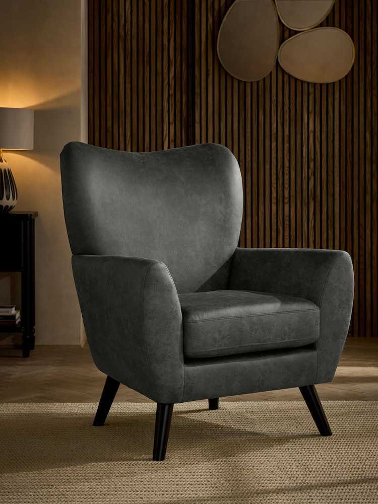 Monza Faux Leather Grey Wilson Large Highback Armchair - Image 1 of 8 Monza Faux Leather Grey Wilson Large Highback Armchair - Image 1 of 8