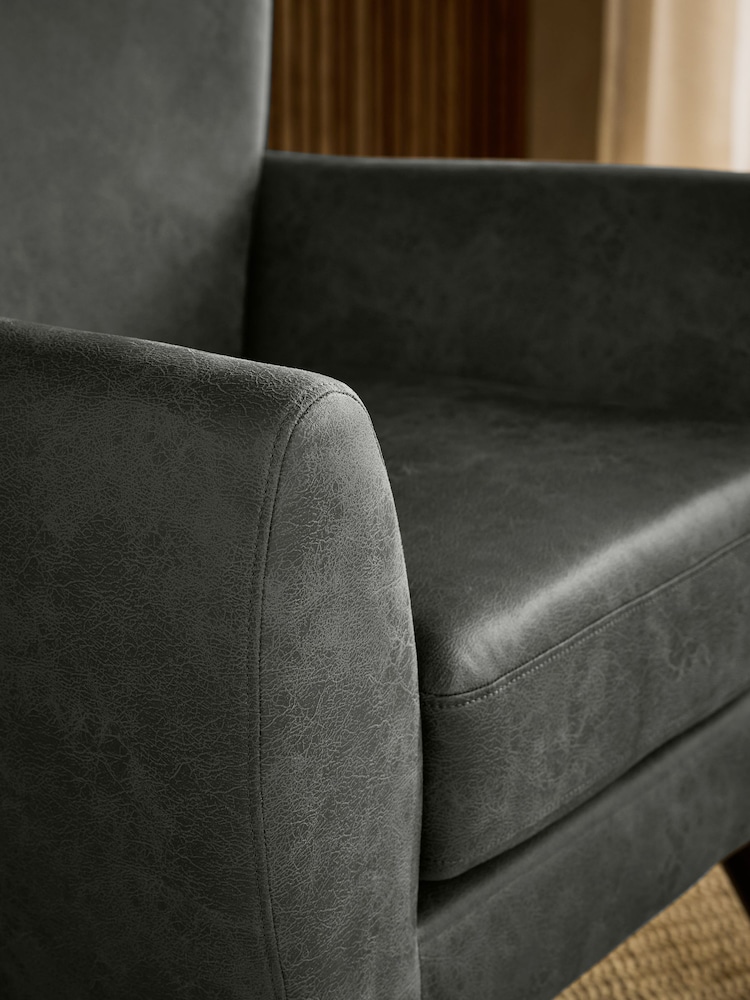 Monza Faux Leather Grey Wilson Large Highback Armchair - Image 2 of 8 Monza Faux Leather Grey Wilson Large Highback Armchair - Image 2 of 8