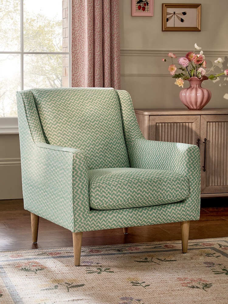 Ikat Print Basil Green Prescott Armchair - Image 1 of 9 Ikat Print Basil Green Prescott Armchair - Image 1 of 9