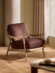 Soft Velvet Chestnut Brown Hampton Wooden Accent Chair - Image 1 of 10