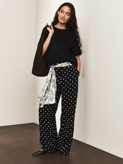 Black/Ecru Spot Scarf Belt Wide Leg Trousers - Image 2 of 10