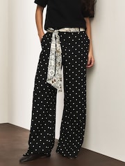 Black/Ecru Spot Scarf Belt Wide Leg Trousers - Image 3 of 10