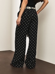 Black/Ecru Spot Scarf Belt Wide Leg Trousers - Image 4 of 10