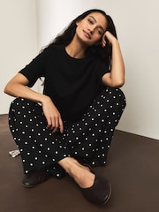 Black/Ecru Spot Scarf Belt Wide Leg Trousers - Image 5 of 10