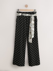 Black/Ecru Spot Scarf Belt Wide Leg Trousers - Image 8 of 10
