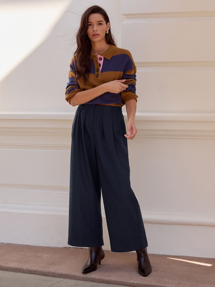 Mornarica - Hlačno krilo z vzorcem ribje kosti in volno N. Premium - Slika 1 iz 12