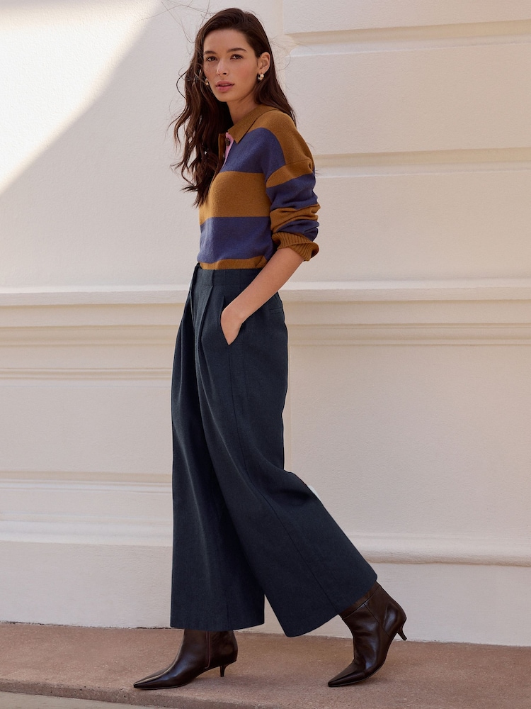 Mornarica - Hlačno krilo z vzorcem ribje kosti in volno N. Premium - Slika 2 iz 12