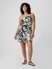 Gap Black / Cream Floral Linen-Blend Mini Dress - Image 3 of 6