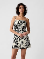 Gap Black / Cream Floral Linen-Blend Mini Dress - Image 5 of 6