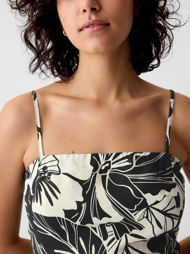 Gap Black / Cream Floral Linen-Blend Mini Dress - Image 6 of 6