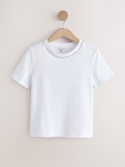 White Embellished Neck Chain Short Sleeve Crew Neck T-Shirt - Image 5 of 7