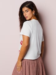 White Embellished Heart Short Sleeved Crew Neck Top - Image 3 of 7